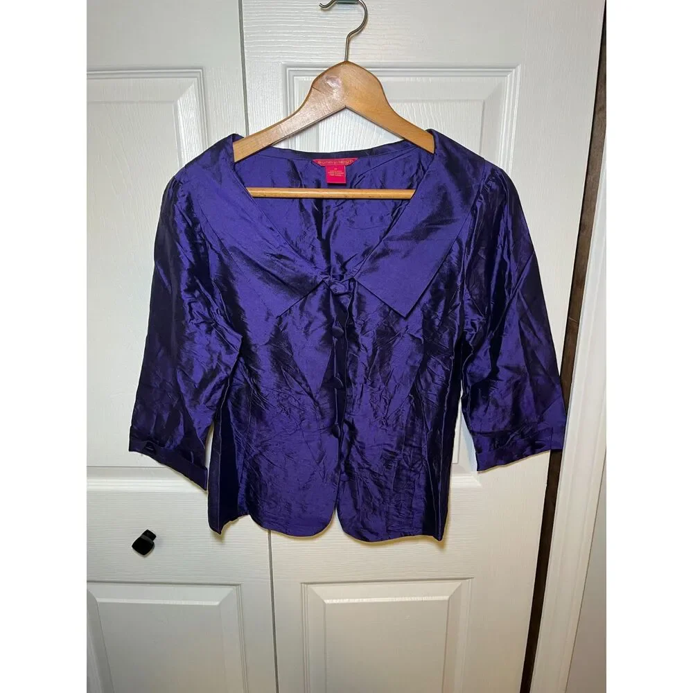 Sunny Leigh 100% Silk Purple Shimmer Blouse Women's Size 12 3/4 Sleeve